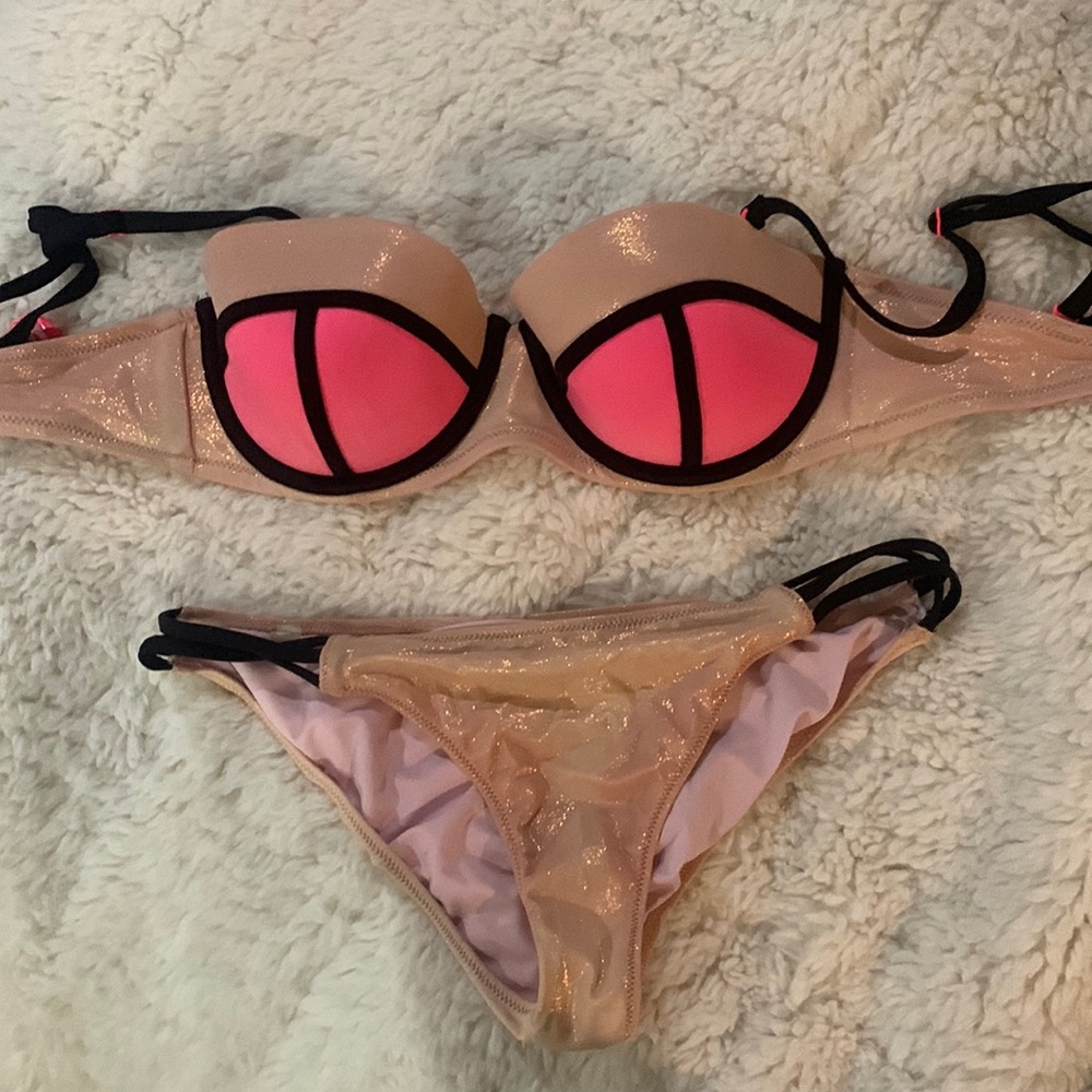 Victoria Secret shimmer pink color blocked bikini